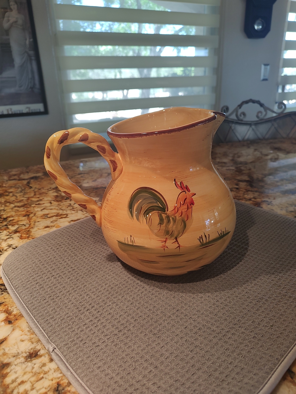 Hand-Painted Yellow Ceramic Rooster Pitcher - Home Art